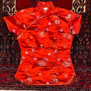 Elegant Red Floral Women's Top